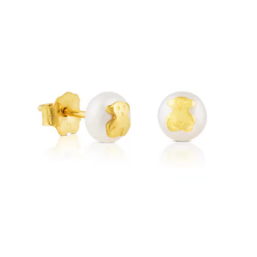 GOLD TOUS BEAR EARRINGS WITH PEARLS
